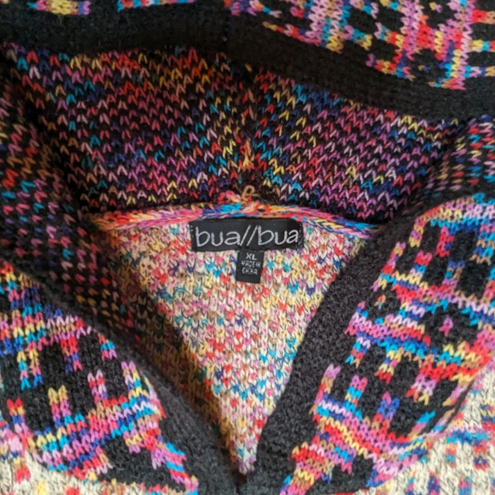 Bua//bua Pullover Sweater Womens Sz XL Multi Color Hoodie Boho Hippie Grunge